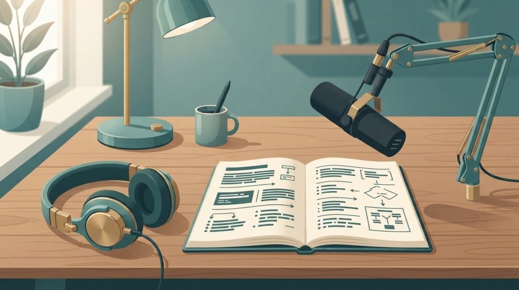 Minh họa viết show notes và transcript cho tập podcast
